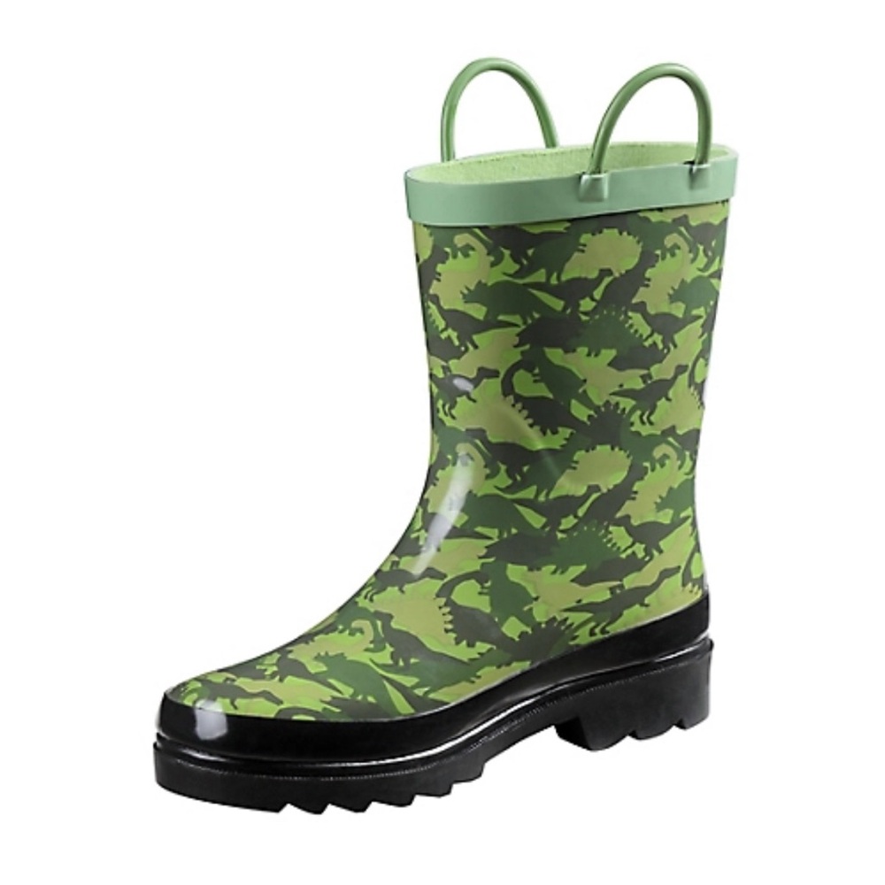 Blue Mountain Kids Rubber Boots Dino Print with Double Pull Handles